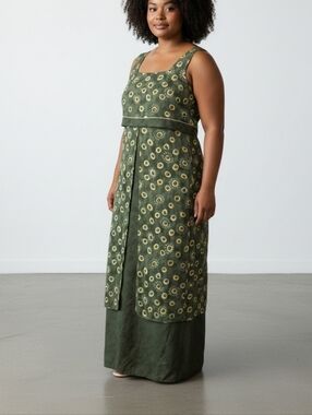 Vintage Marie Claire Olive Green Layered Maxi Dress Size US 9/Medium